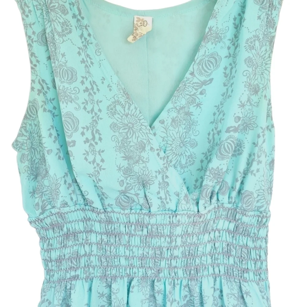 AVENTURA S Resort Vacation Mini Dress Aqua Blue Grey Babydoll Y2k Pockets - Picture 4 of 12